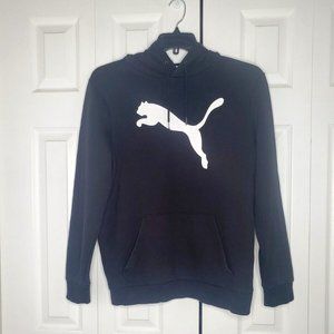 Puma Hoodie Black White Logo Pullover Long Sleeve Hooded Sweatshirt Pockets